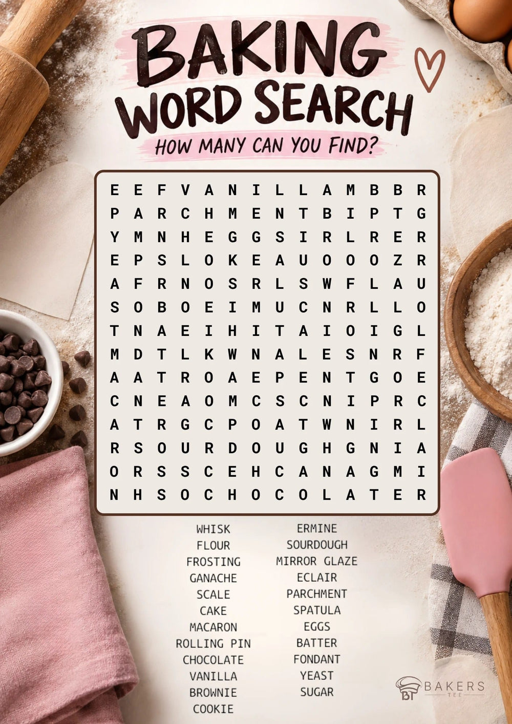 Baking Word Search puzzle with 23 hidden baking words